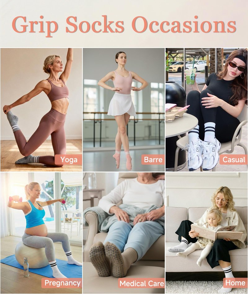 Mancreda Pilates Socks for Women with Non-Slip Grips 84% Cotton Yoga Socks for Barre, Hospital & Barefoot - One Size Fits Most (3 Pairs,JD)