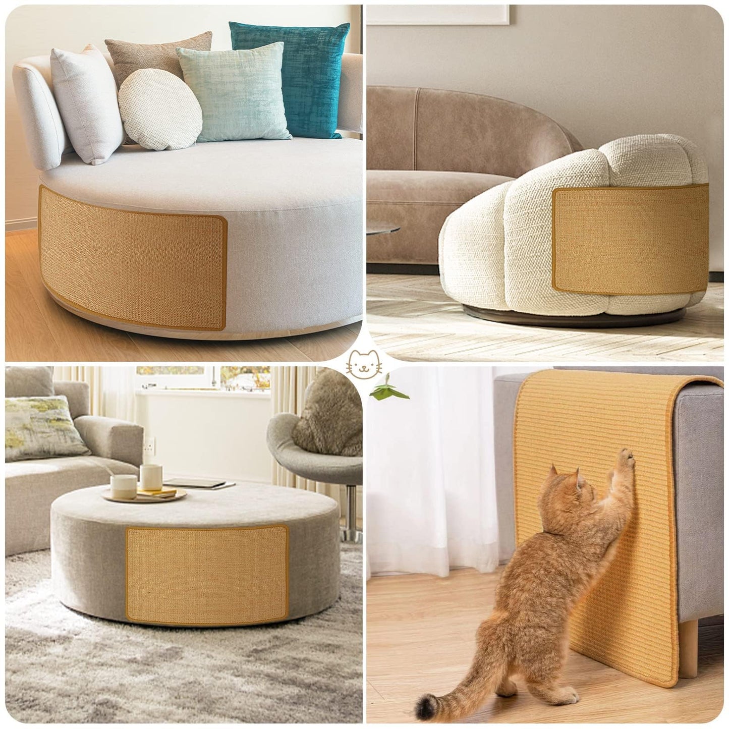 6 Pcs Cat Scratcher Mat, Sisal Fabric Cat Scratching Pad Scratch Mat for Cat with Adhesive Loop Tape Cat Scratch Pad Rug for Protect Wall Couch Carpet Window Perch (15.7x7.8 Inch)