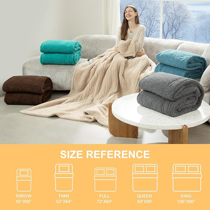 Heated Blanket Full Size 72"X84" Grey - Soft Double Sided Sherpa Electric Blanket Full Size with LED Display, 6 Heating Levels & 10 hrs Timer, Machine Washable & Fast Heating, Gift for Women