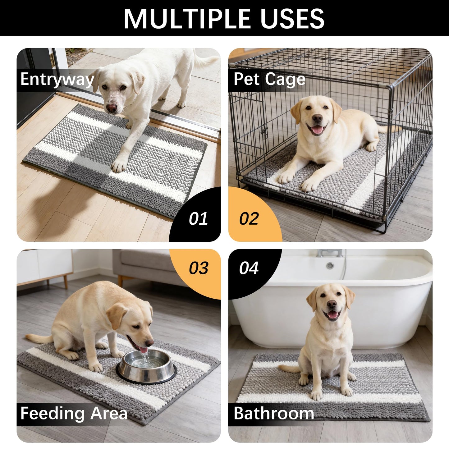 Fogkiss Dog Door Mat for Muddy Paws - Absorbent Quick-Dry Non-Slip Washable Chenille Pet Rug, Indoor Entryway Mat for Front Door & Crate (Gray White, 36" L*24" W)