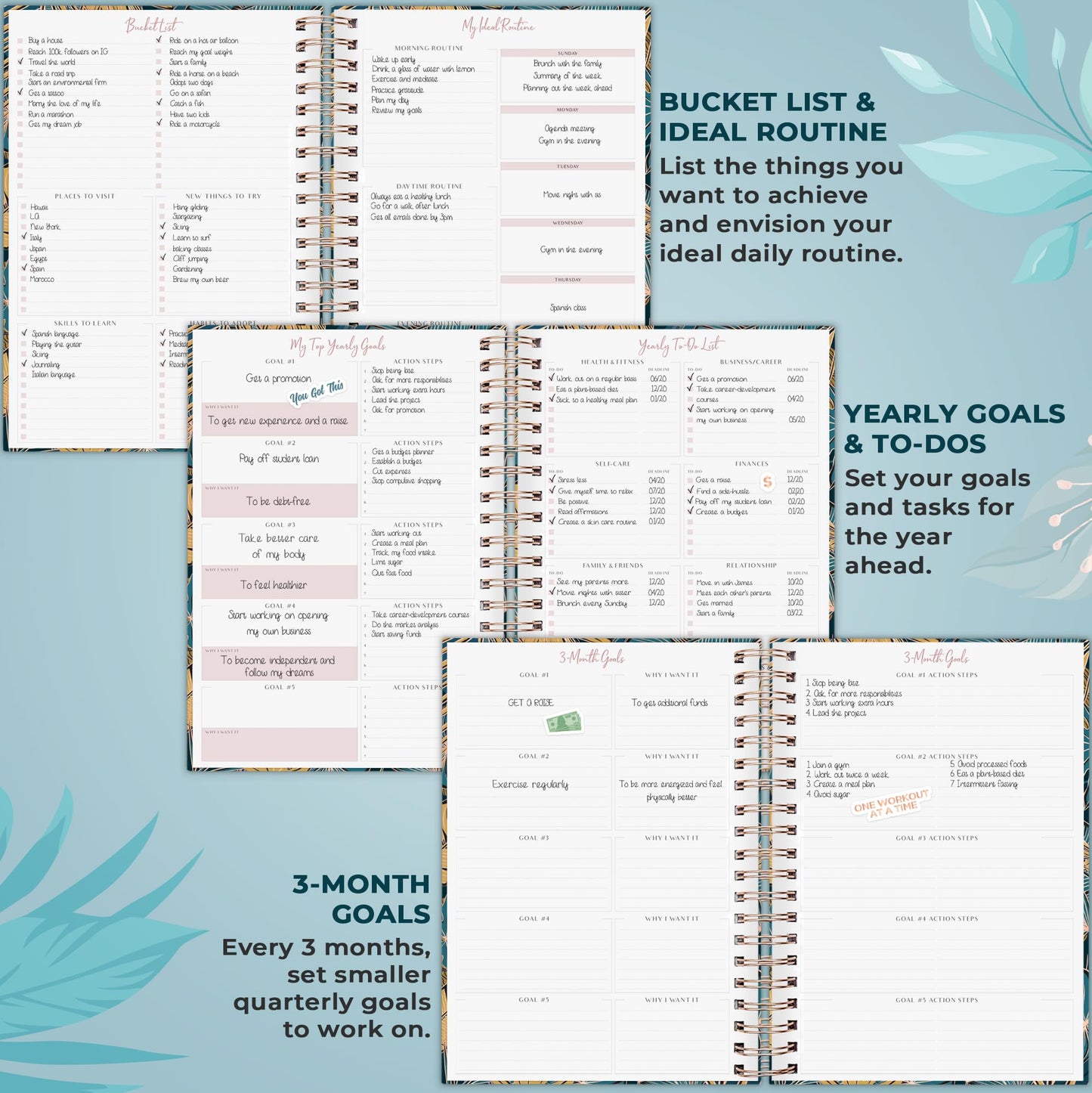 PLANBERRY Large Hourly Schedule Planner Premium – Undated Organizer for Productivity, Time Management & Budget, 8x10.4″ (Tropical Forest)