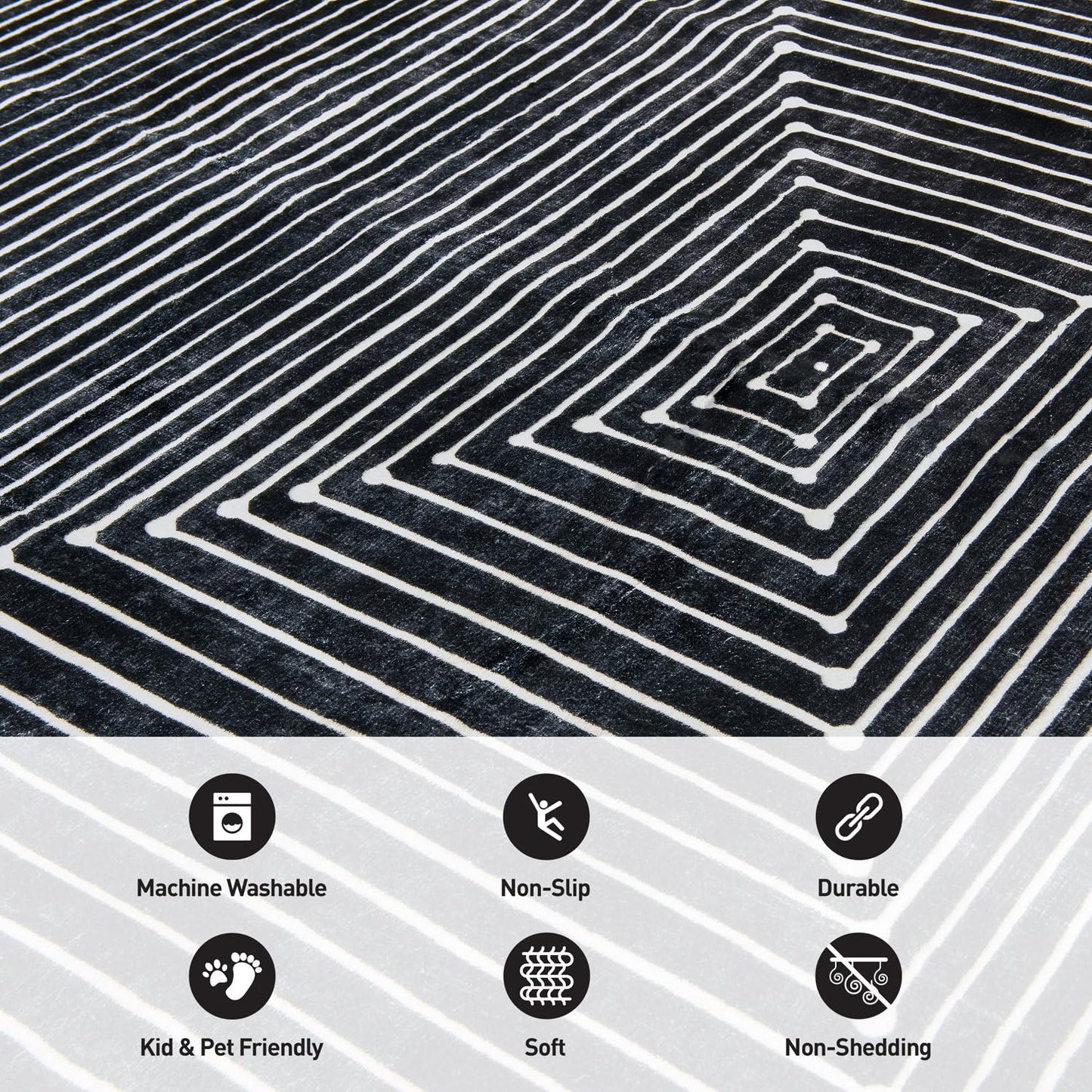 Rugshop Marbella Bohemian Stripes Washable Non Slip Area Rug 9'x12' Black