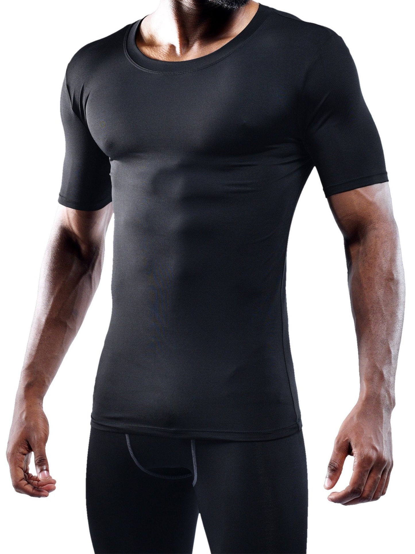 NELEUS Men's 3 Pack Athletic Compression Workout Short Sleeve Shirts,5011,Black,Grey,White,L,EUR XL