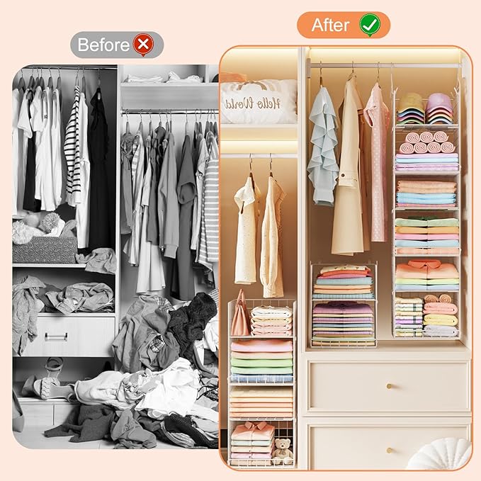 6 Tier Raised-Height Hanging Closet Organizer, Stackable Sweater Organizer