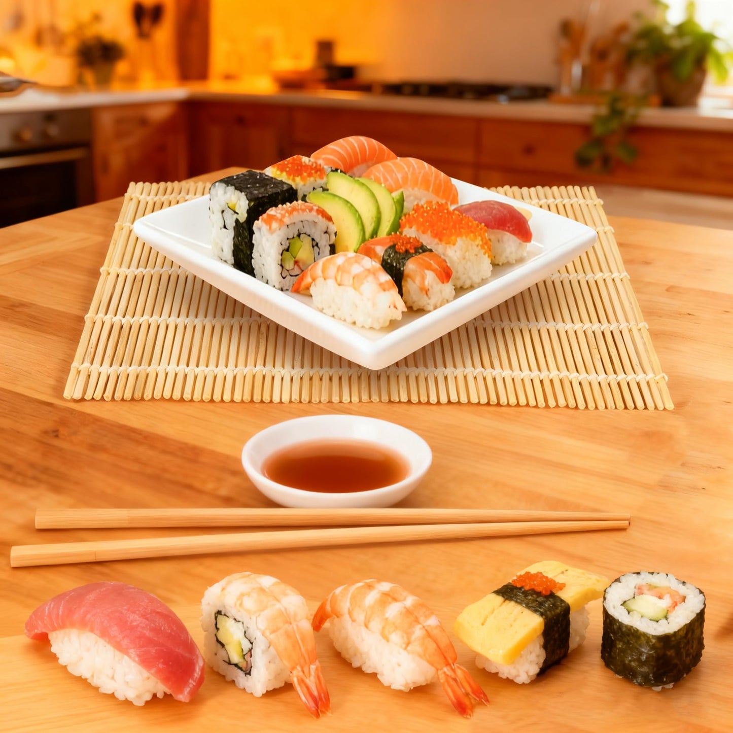 YEAJOIN 4 Pcs Bamboo Roll Sushi Mat, Sushi roll maker for Kimbap Sushi Maki Rolls, Easy Homemade (9.5" x 9.5")