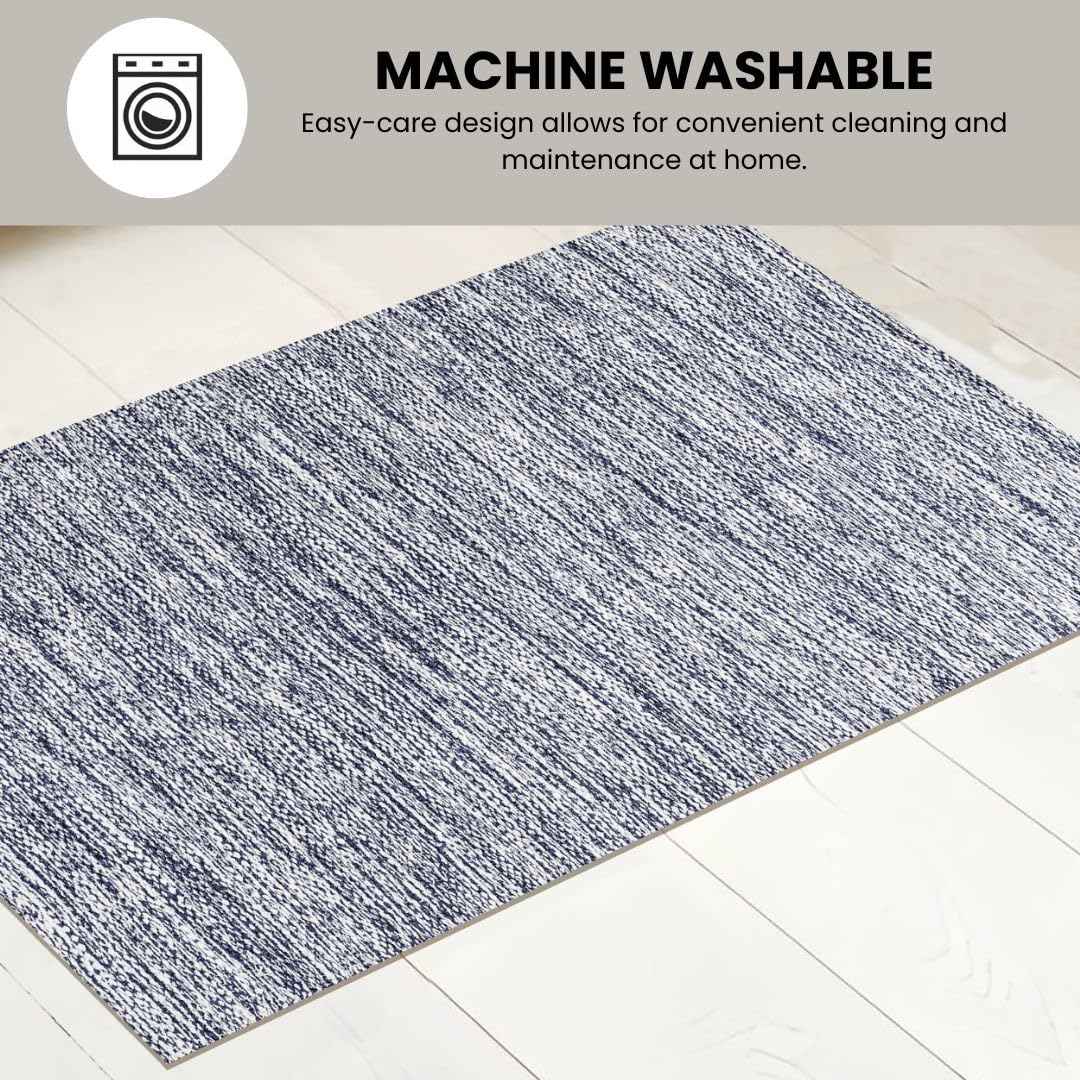 Threadvista Hand Woven Area Rug 2x3 Feet - Rustic Farmhouse Bohemian Accent Rug for Living Room Bedroom Kitchen Entryway Floor Mats Non Slip - Ideal for High Traffic Areas 100% Cotton Rug Blue