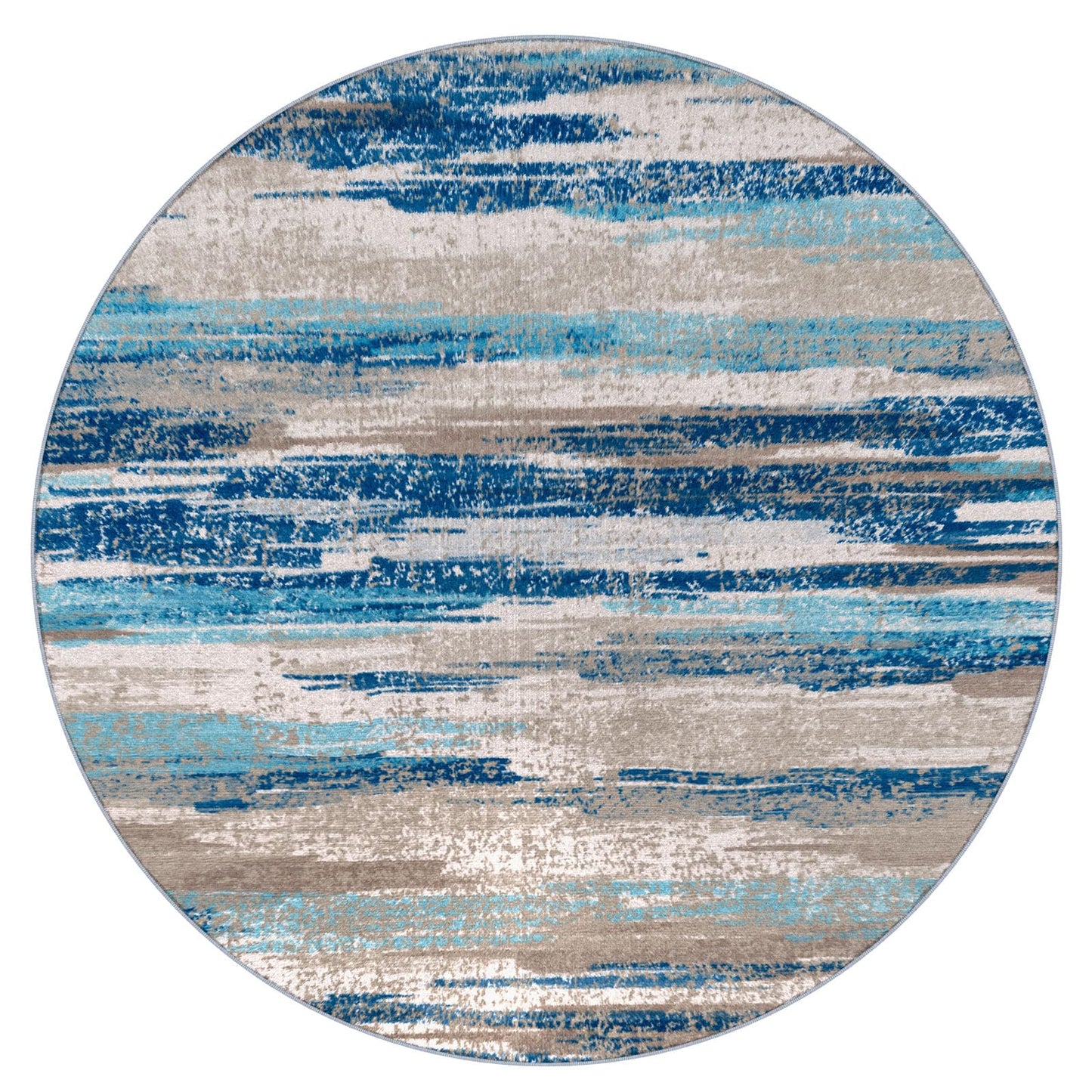 Lansny Modern Abstract Round Rug 5Ft, Blue Round Rug Washable Non-Slip Soft Small Circle Rug, Circular Dining Room Rugs Thin Print Faux Wool Carpet for Bedroom Living Room Office Playroom