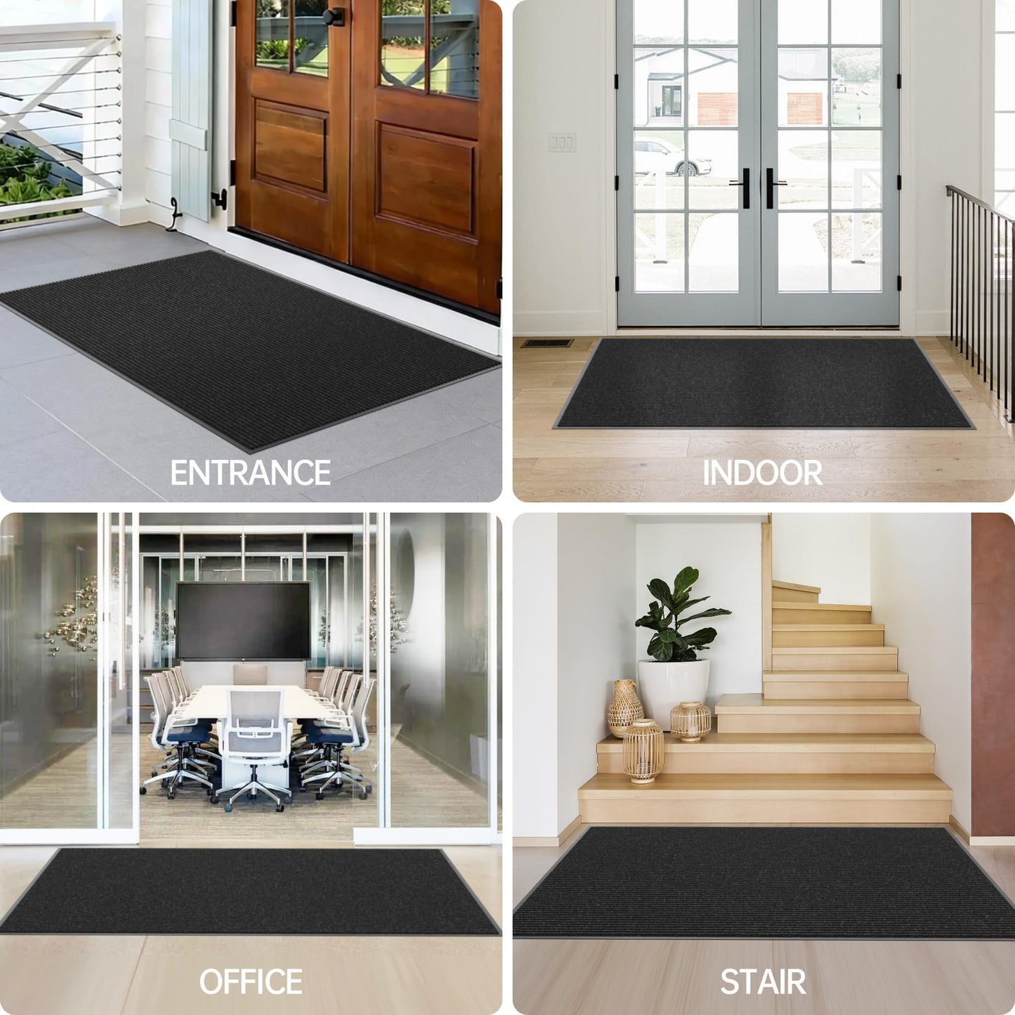 Futurwit Front Door Mat, 48" x 36" Heavy Duty Indoor Outdoor Doormat, Non-Slip Welcome Mats for Entryway, Rubber Backing Low Profile Commercial Door Mats, Black Stripe