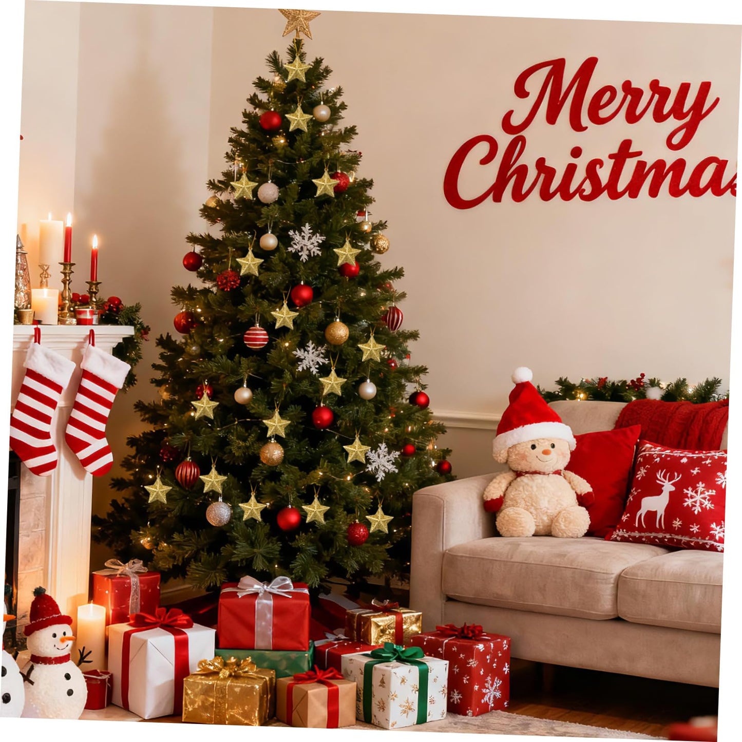 30 Pcs Star Ornaments Christmas Star Pendant Hanging Christmas Ornaments Jewelry Gold Glitter Tree Festival Decorations 3D Charm Celebrity
