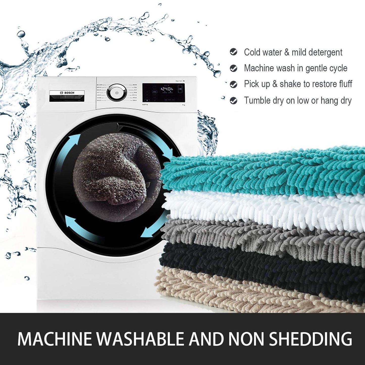 Noahas 24''x 60'' Grey Long Bathroom Rugs Runner,Absorbent Bath Mats for Bathroom Non-Slip with Rubber Backing,Soft Washable Carpet,Plush Chenille Shower Mats Shaggy Durable Bath Rugs