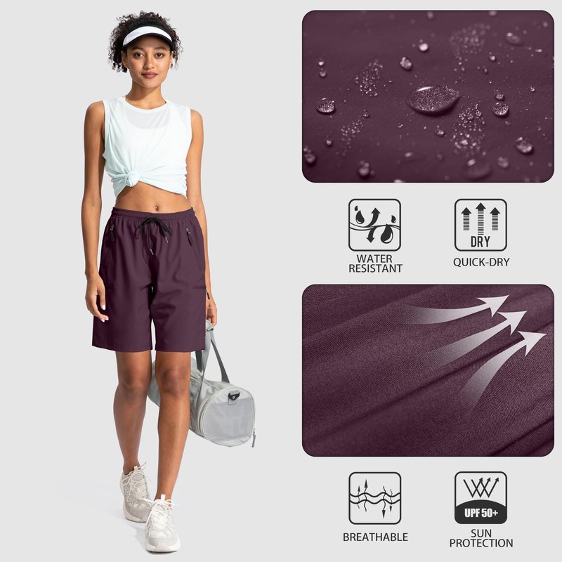 SANTINY Women's 5''/ 7''/9'' Hiking Cargo Shorts Quick Dry Lightweight Summer Shorts for Women Athletic Zipper Pockets(Dusty Purple_XXL)