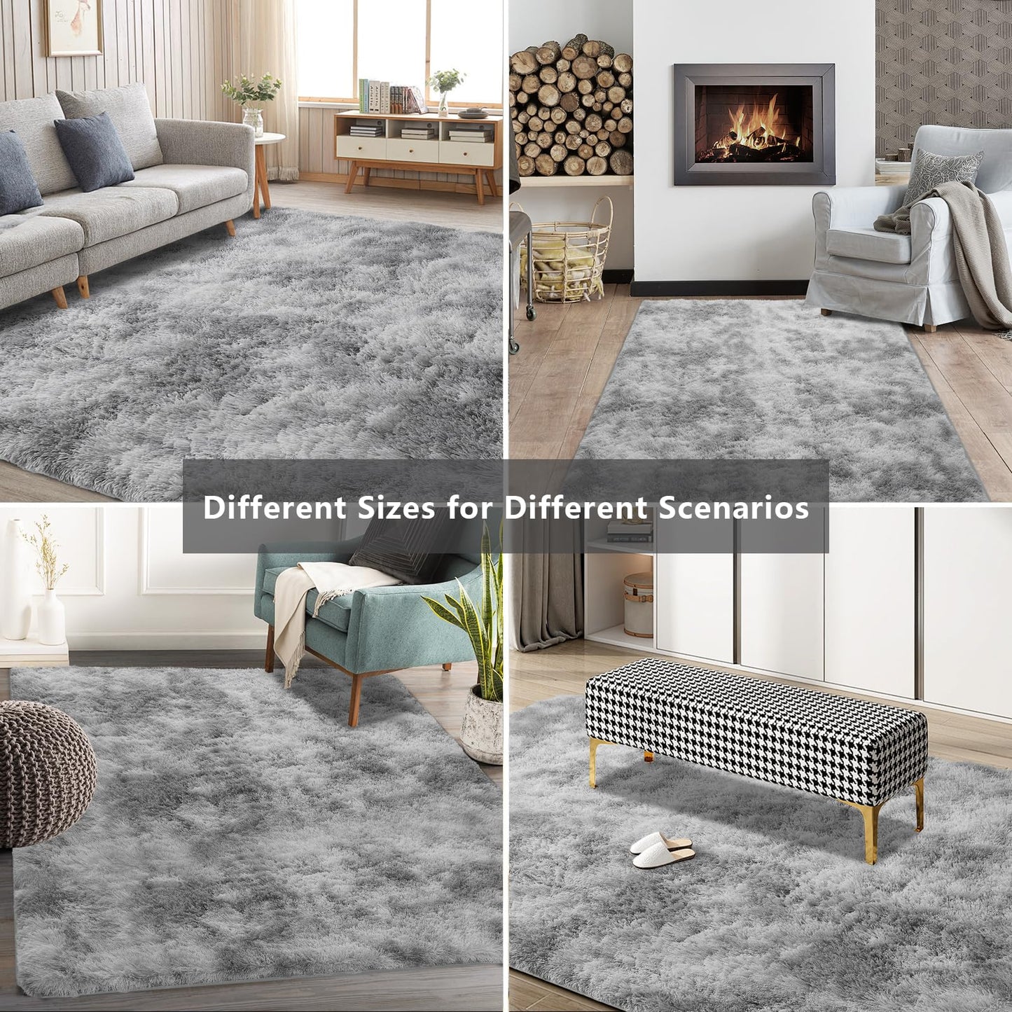Shag Area Rugs for Bedroom Living Room,4X6 Ultra Soft Fluffy Area Rugs for Dorm, Indoor Carpet Nursery Rugs for Kids Room Home Decor,Tie-Dye Grey