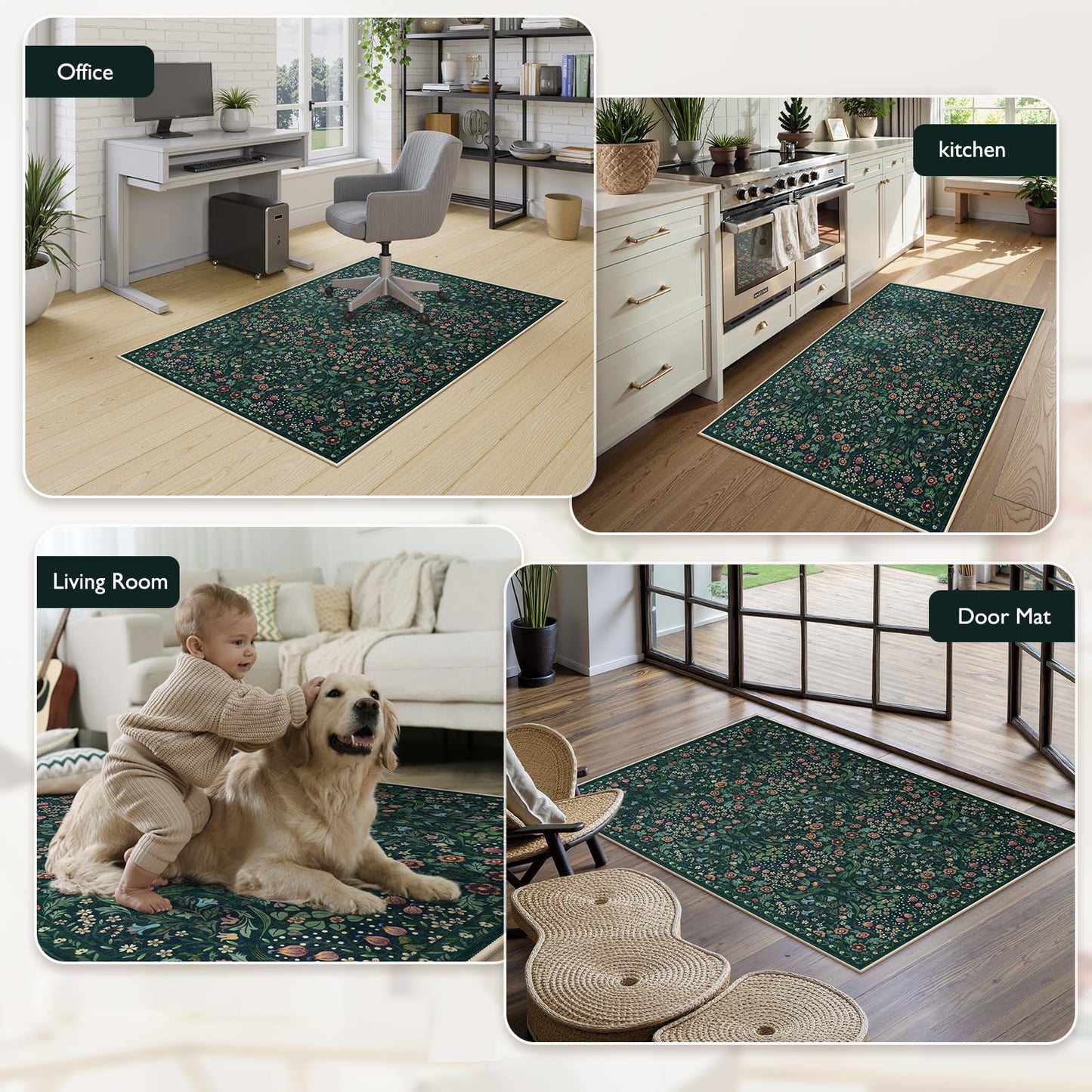 Anidaroel Floral Office Chair Mat for Hardwood Floor, 36"x48" Desk Chair Mat for Hard Floors, Under Desk Rug for Rolling Chair, Anti-Slip Computer Chair Mat, Low Pile Carpet Protector Mat