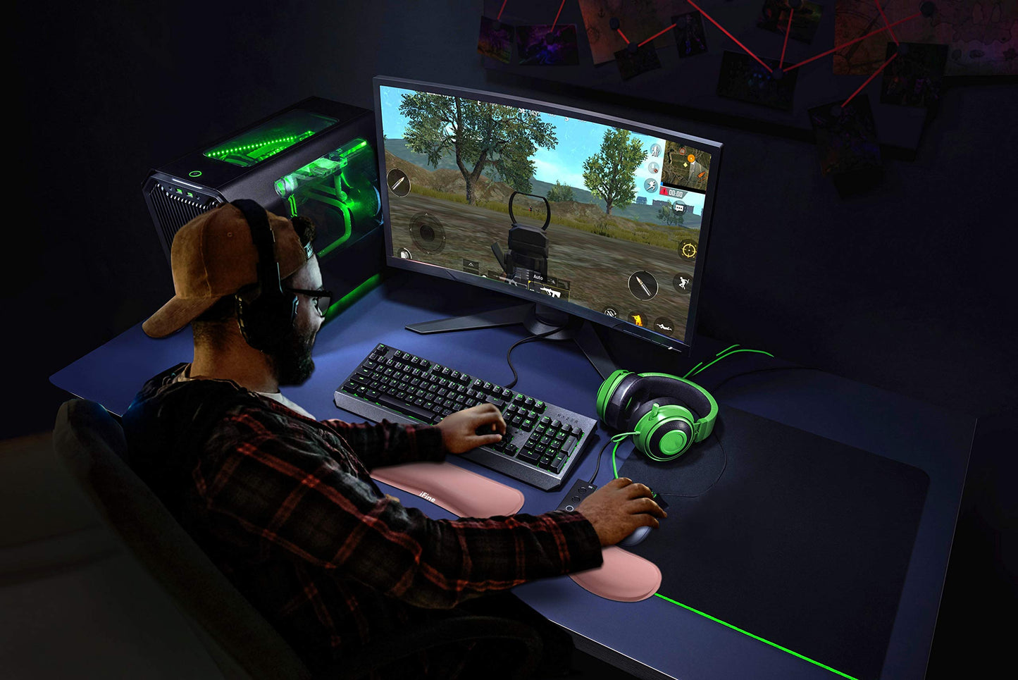 iFine Upgrade Cleanable PU Leather Keyboard Wrist Rest Pad & Mouse Wrist Cushion Support for School, Office, Home, Computer, Laptop, Mac, Waterproof Lightweight Comfortable Pain Relief Typing -Pink