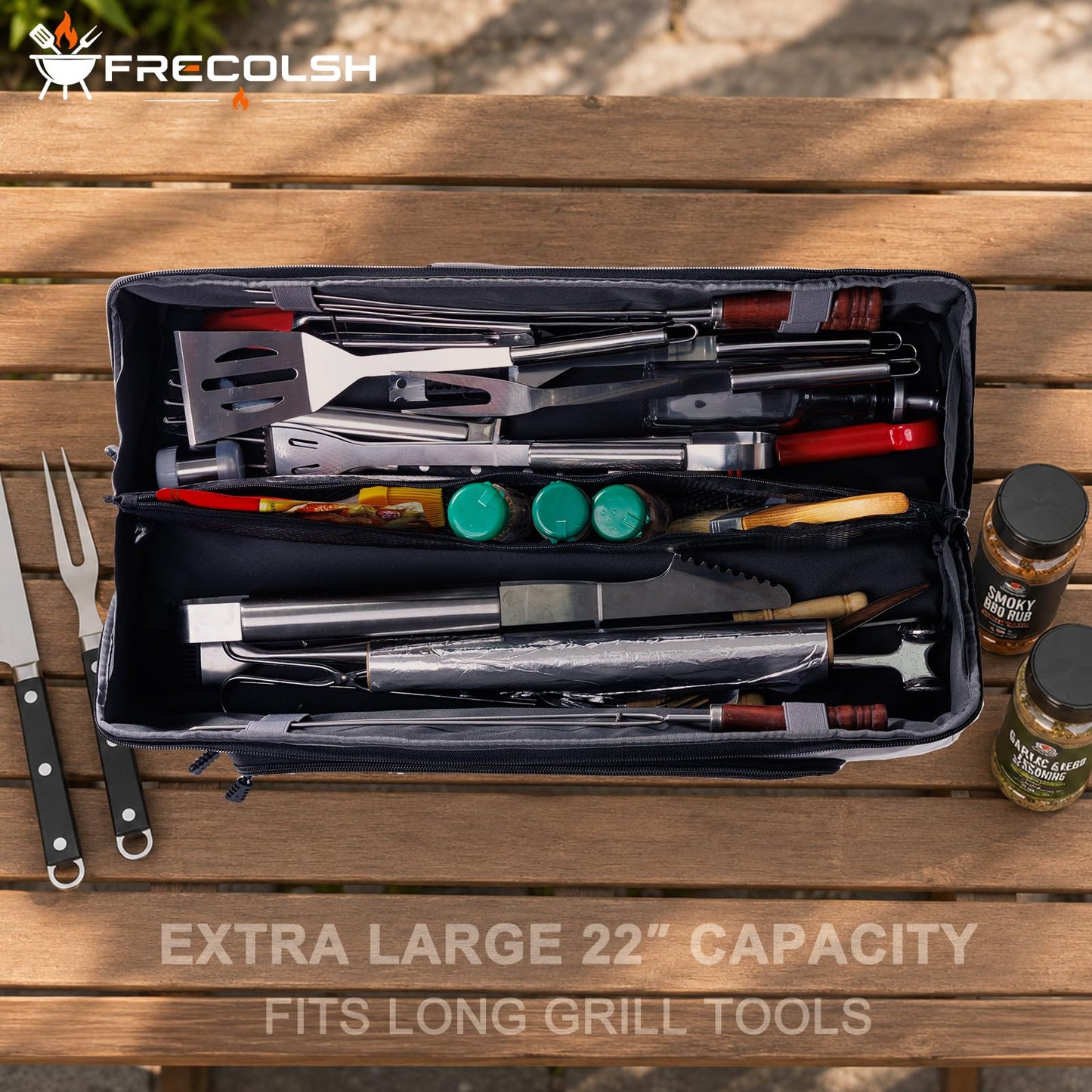 22" Grill Tool Bag, Heavy Duty BBQ Accessories Organizer with Wide-Open Design, Large Griddle Utensil Storage Bag for Blackstone, Camping, Tailgating, BBQ Gifts for Men(Bag Only)