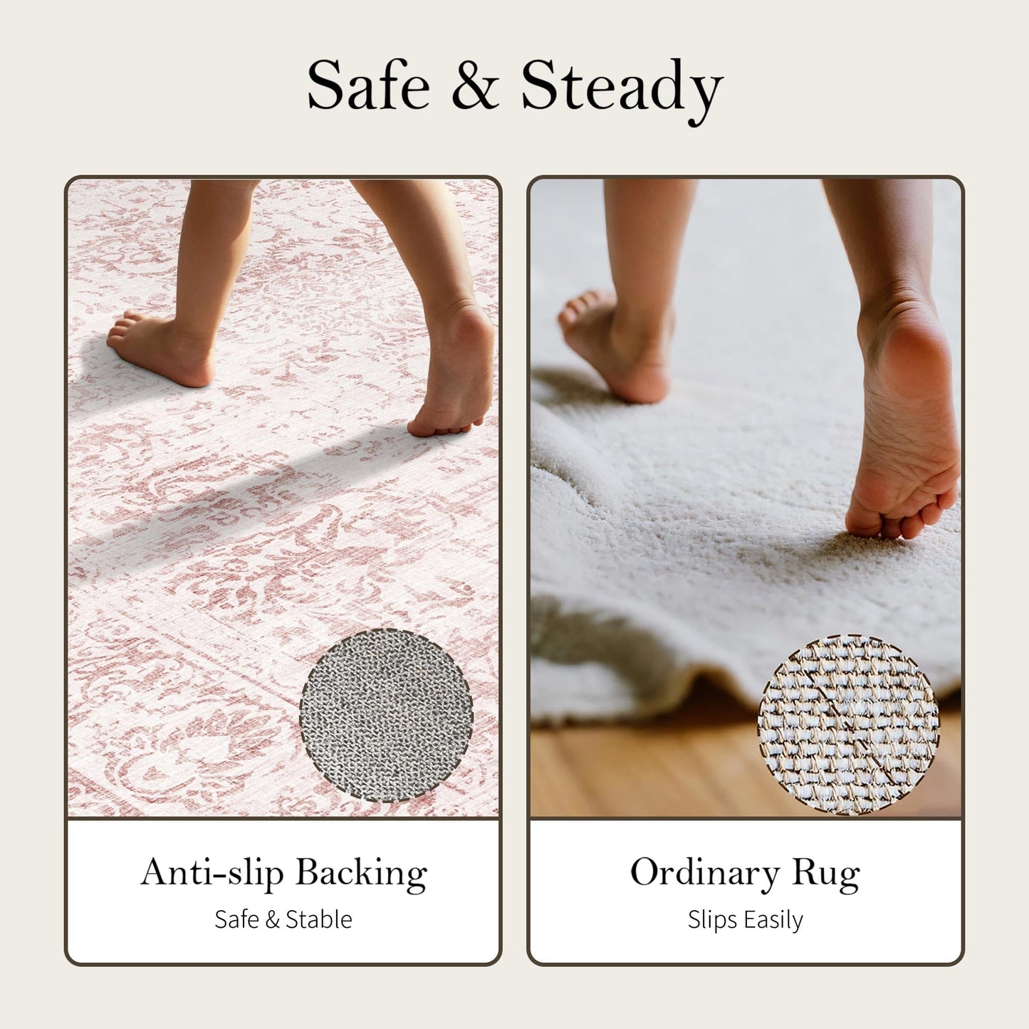 OHWPEAT Washable Pink Rug for Girls Bedroom, 6x9 Area Rugs for Living Room, Non Slip Low Pile Large Indoor Carpet, Soft Cute Rug for Kids Nursery, Kitchen, Dining, Classroom, Playroom, Dorm, Office