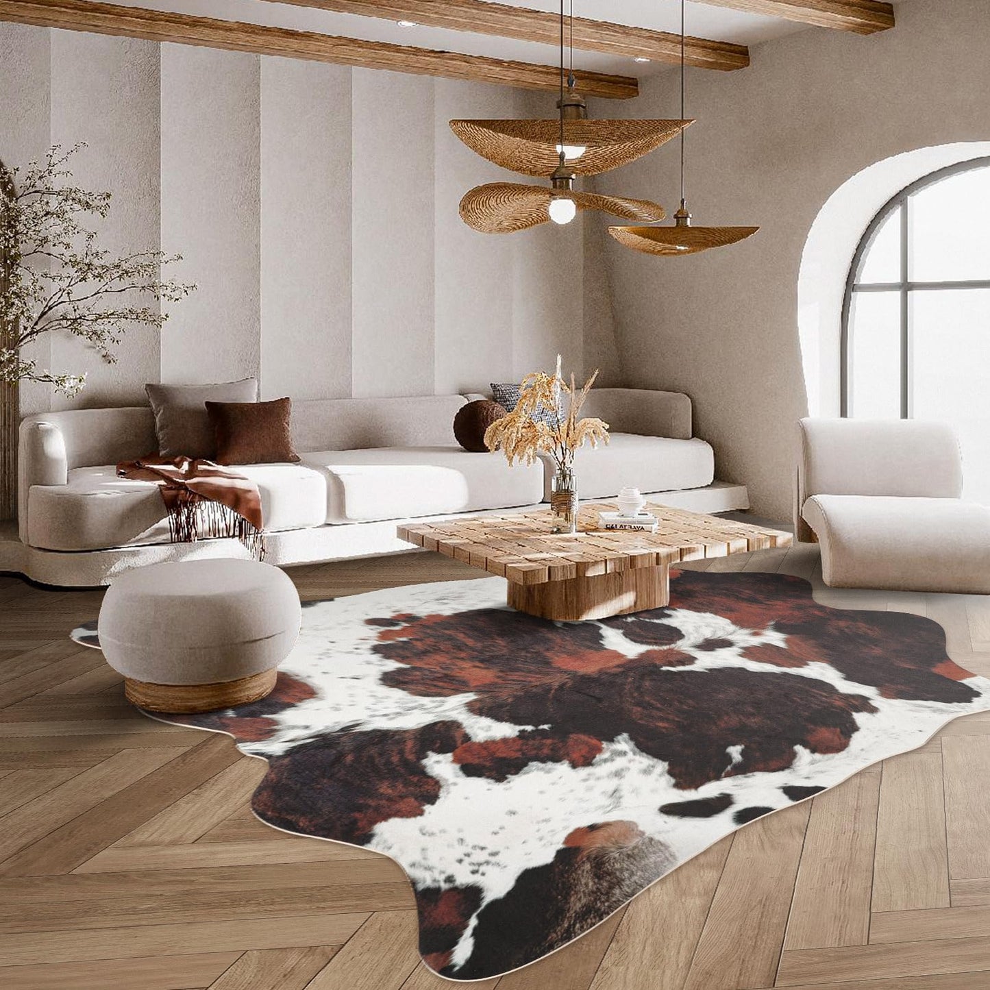 Faux Cowhide Rug 7.6x6.2 ft Cow Print Rug Cow Hide Carpet Animal Print Rugs Non Slip Area Rug for Bedroom Living Room Dining Room Western Decor