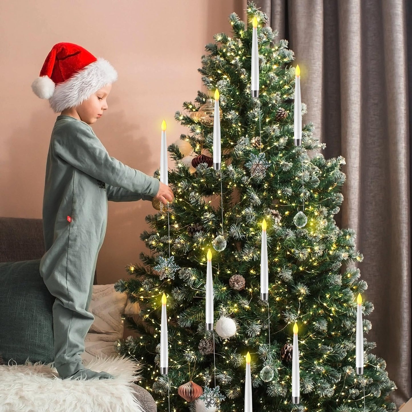 Jetec Christmas Tree Candles with Remote, 36 Pack Battery Operated Christmas Candles, Flickering Flameless Candle for Home, Party Decorations with 12 Crystal Ball 24 Crystal Snowflake Hook