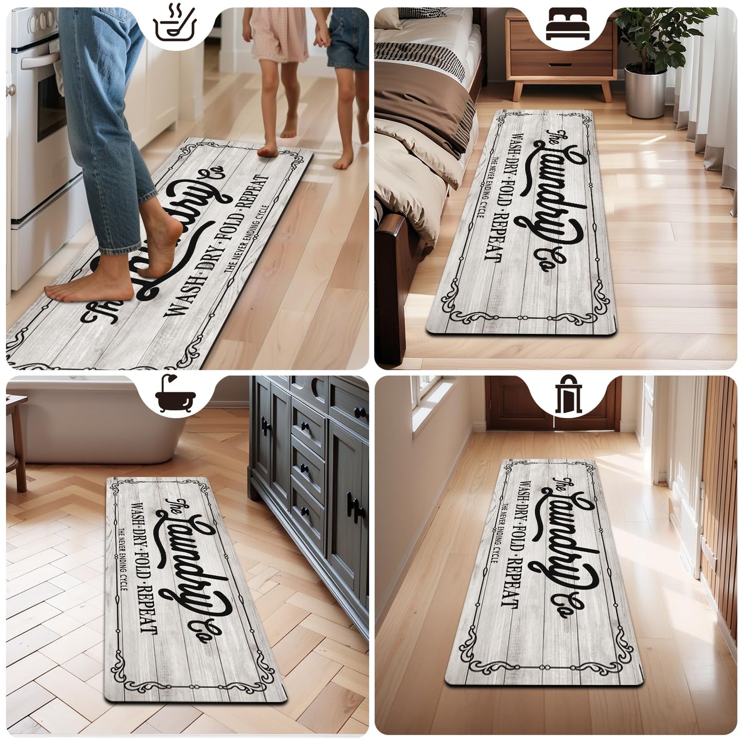 Pauwer Laundry Room Rug Runner 20"x60" Waterproof Rubber Laundry Mat Non Slip Kitchen Mats for Floor Washable Floor Mat Runner Rug for Farmhouse Mudroom Washroom Bathroom Decor
