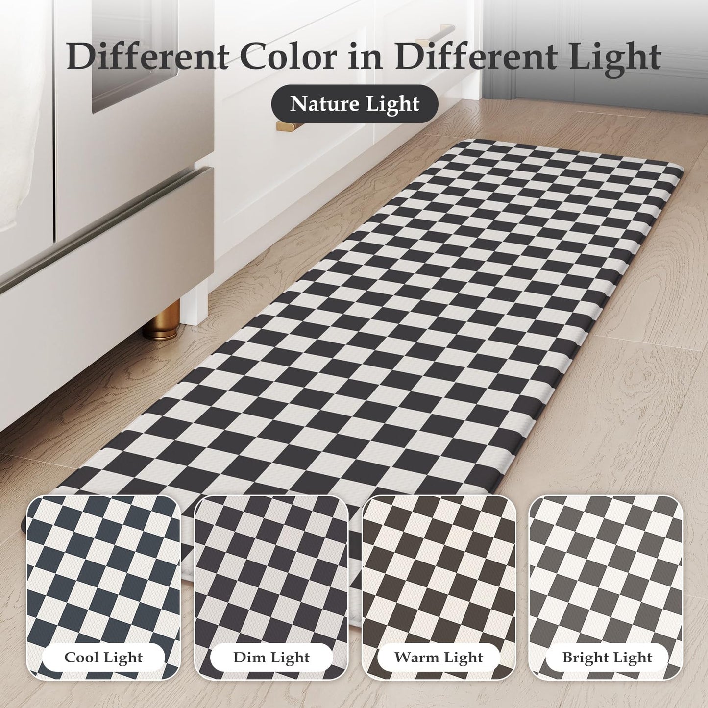 KIMODE Anti Fatigue Kitchen Mat for Floor, 17"x47"+17"x29" Checkered Kitchen Rugs Sets of 2, Kitchen Floor Mats Non-Slip, Cushioned Standing Desk mat for Sink Laundry Office Black and White