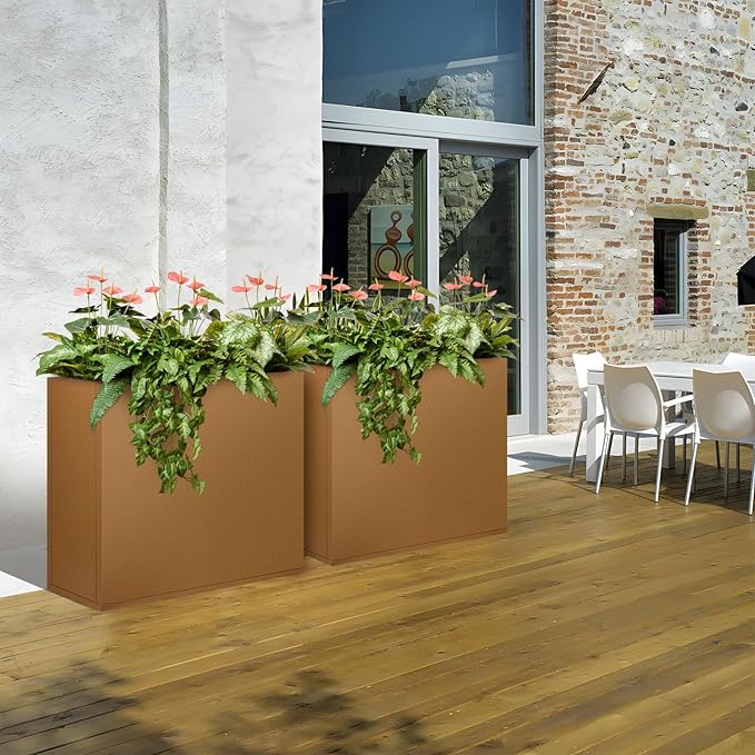 Corten Steel Planter Box 36"x12"x28", Metal Planter Spliced Flower Pot with Partitions, Outdoor & Indoor Large Rectangular Planter Box for Porch, Patio, Garden, Commercial Décor