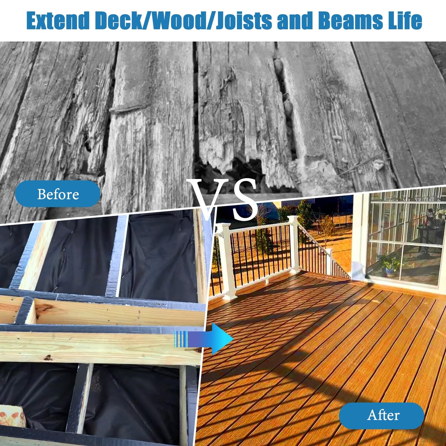 Heelos Joist Tape for Decking 2''×50',10 Pack Weather-Resistant Deck Joist Tape,Waterproof Seal Antiseptic Butyl Joists Tape,Self-Adhesive Flashing Joists Tape for Wood Decks Beams Roof