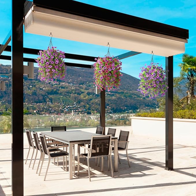 Artificial Faux Hanging Flowers Plants for Outdoor Spring Summer Decoration, 2PCS Fake Daisy Silk Plant Outside No Fade UV Resistant Realistic Home Decor for Porch Patio Window Box (Mix Purple)