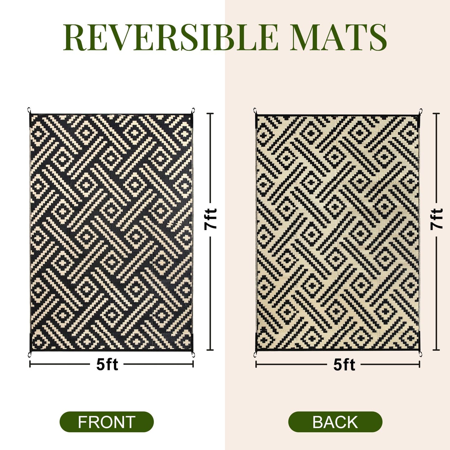 OPPODREAM Outdoor Rug 5x7 Ft, Waterproof Outdoor Plastic Straw Rug for Patio, Reversible Out Door Carpet for Camping, Deck, Rv, 5 x 7 Area Carpet for Balcony, Porch, Backyard, Black and Beige