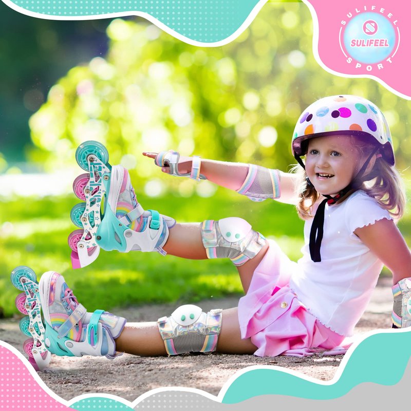 SULIFEEL Rainbow Unicorn Adjustable Inline Skates for Girls Boys and Kids with All Illuminating PU Wheels for Outdoor and Indoor Beginner Skates Medium