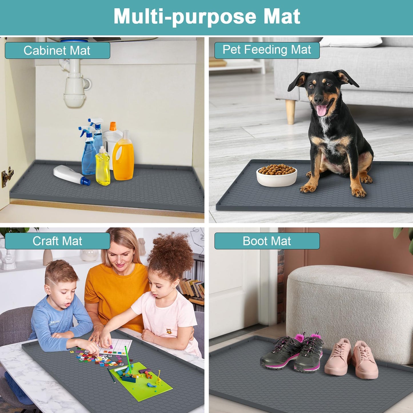 Under Sink Mat 28" x 22", Silicone Under Kitchen Sink Mat, Waterproof Under Sink Protector Mat, Shelf Liners Cabinet Liner for Kitchen and Bathroom, Gray