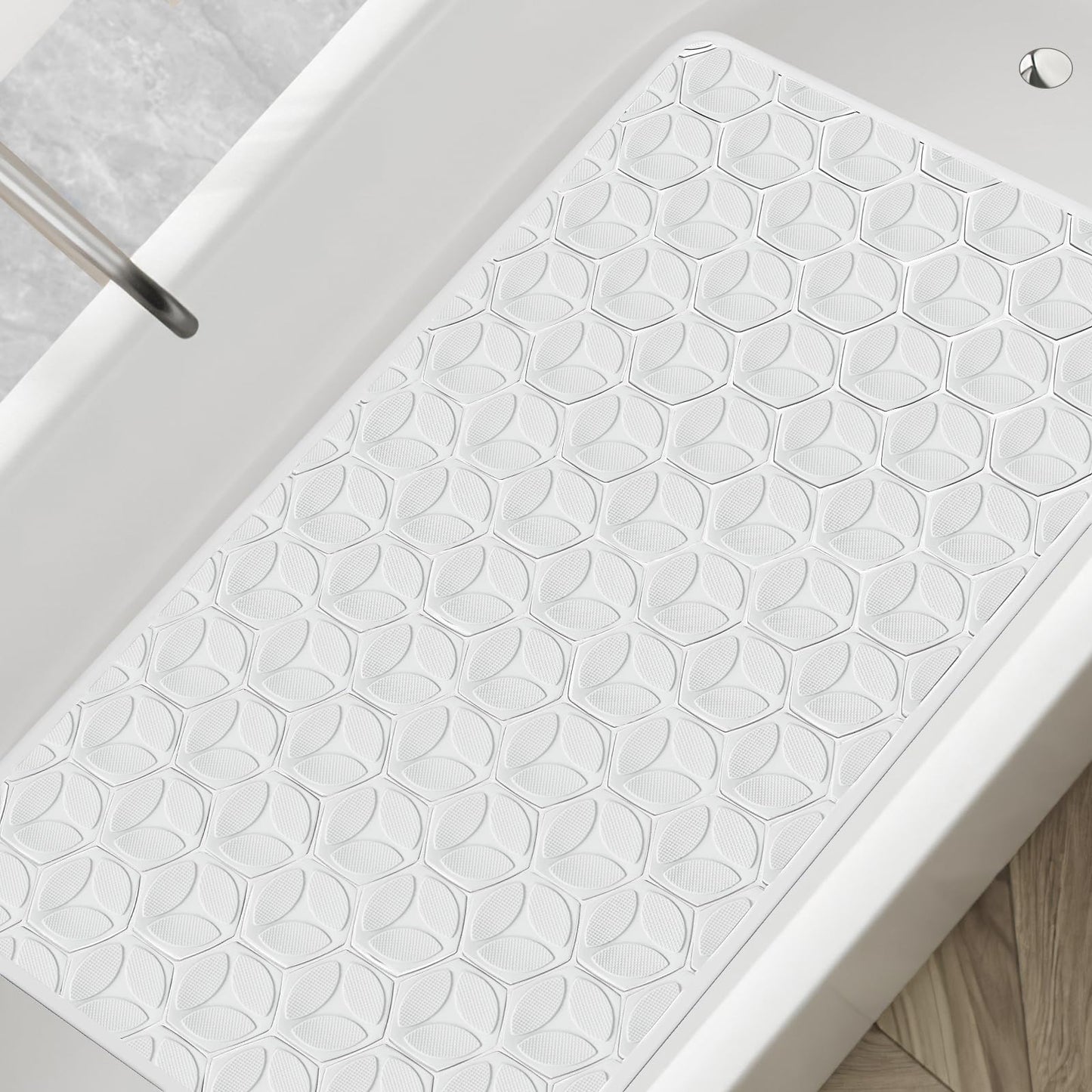 WRISIN Bathtub Mat Non Slip with Suction Cups - 100% Rubber Bathroom Mat Textured for Bath Tub Shower Safety - Soft on Touch - BPA/PVC Free - Pet Dog Bath Mat - Machine Washable - 16 × 28 Inch(White)