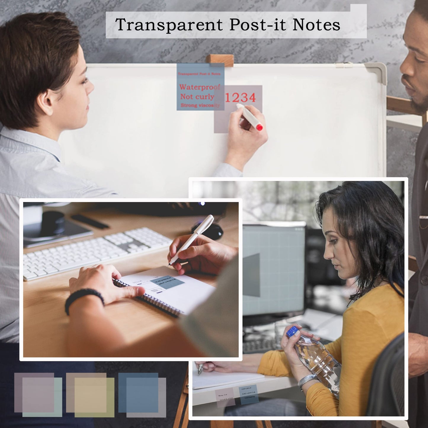 YOUDEFUL 800Pcs Transparent Sticky Notes, 3"x3" Clear Sticky Notes, Waterproof Translucent Sticky Note Pads for Books Annotation, Clear Post it Notes for Bible Study, School, Office(Morandi)