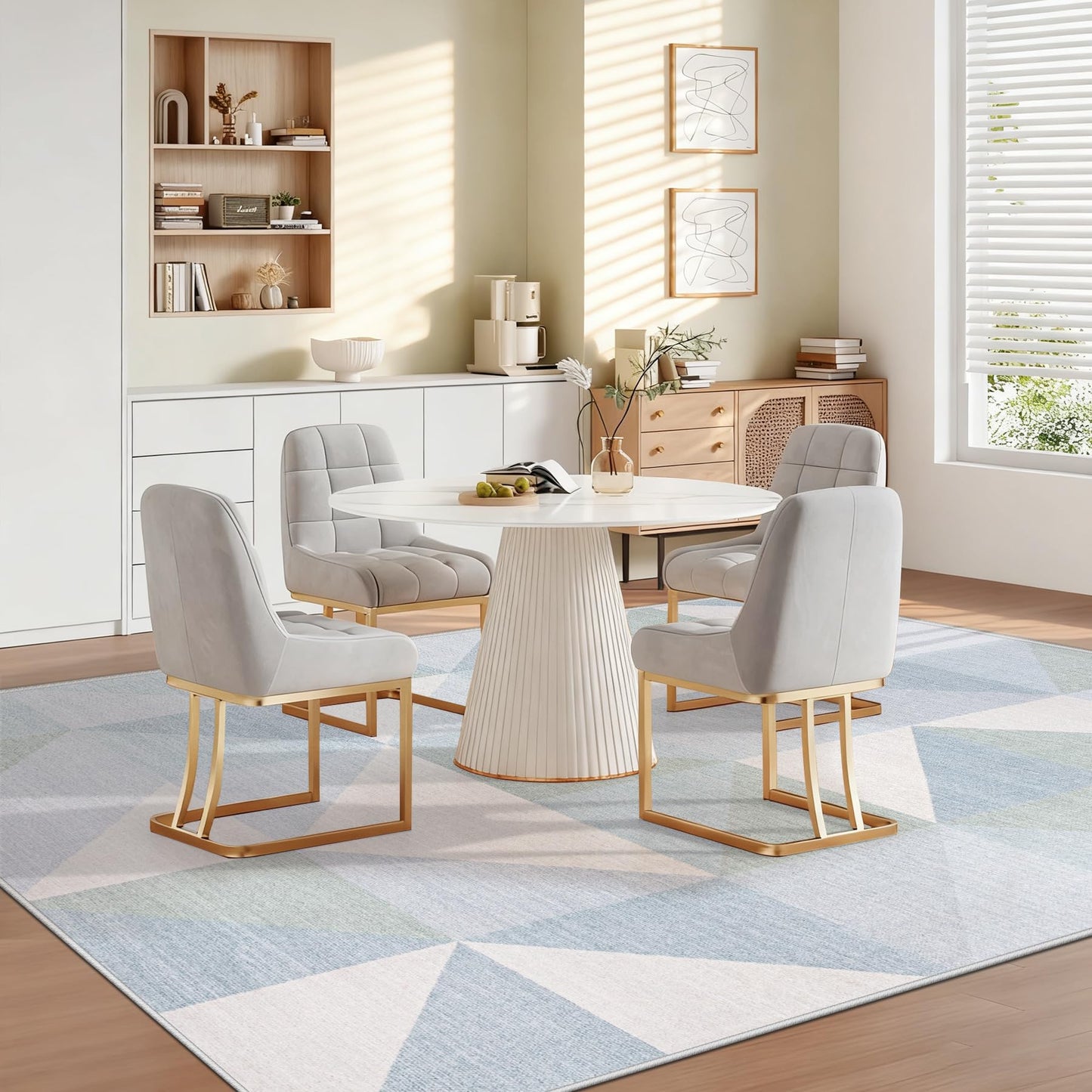 Washable Rug 6x9 Area Rugs: Modern Geometric Area Rug for Living Room Non-Slip Neutral Soft Carpet Low Pile Stain Resistant Indoor Rugs for Bedroom Nursery Dining Room Office (Light Blue, 6'X9')