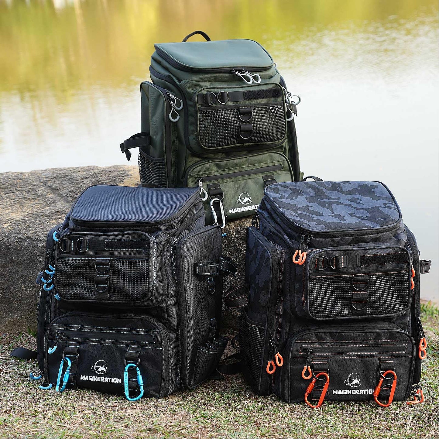 Magikeration Fishing Backpack with Rod Holders,900D Oxford Water-Resistant Fishing Gear,42L Large Storage Tackle Bag for Men