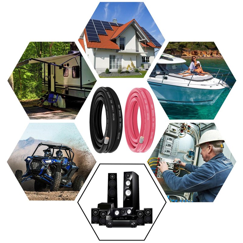 1/0 Gauge Marine Wire 1/0 AWG Marine Grade Wire Include 1/0 Gauge 5FT Red & 5FT Black,1/0 AWG Tinned Copper Oxygen-Free Boat Electrical Cable for Automotive/RV/Camper/Trailer Outdoor Use