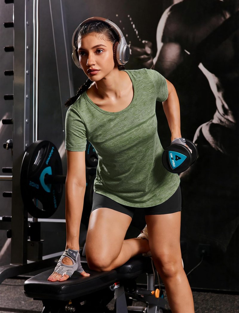 Kimmery Womens Workout Tops for Women Short Sleeve Shirts for Women Summer Tops Yoga Tops Athletic Tops Olive Green L