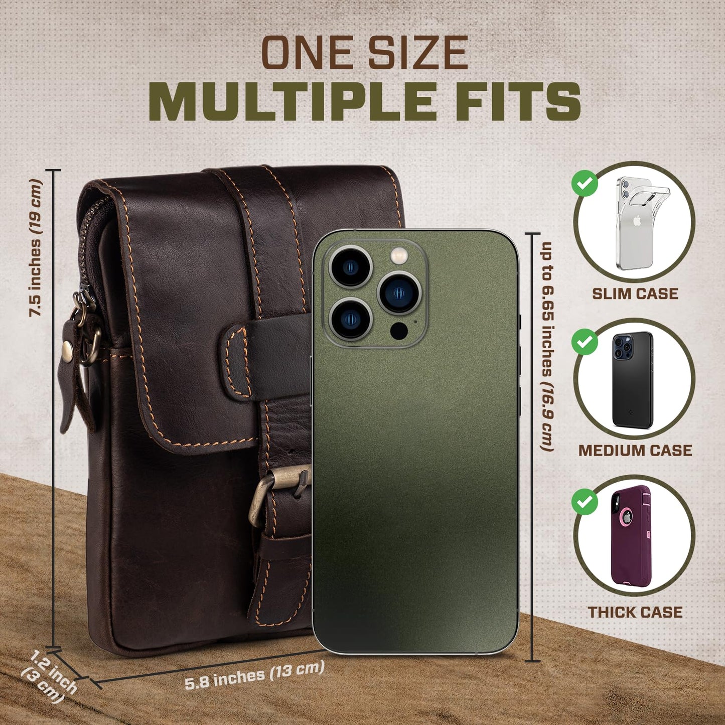 Hengwin Leather Crossbody Phone Purse for Men, Belt Pouch with Multi Pockets, Fits for 6.7" Smartphones, Small Messenger Bag Cell Phone Belt Holster Waist Bag for Travel, Hiking, Daily Use (Coffee)