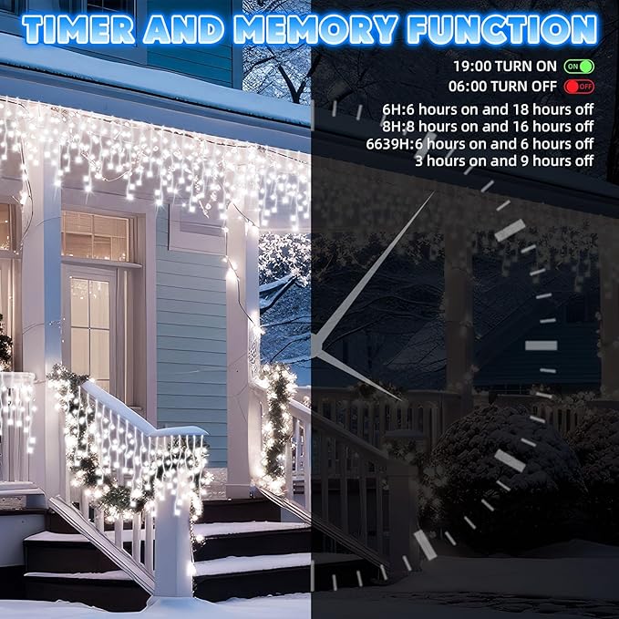 66 Ft 640 LED Christmas Icicle Lights Extra Long 8 Modes Waterproof Icicle String Light with 120 Drops, Fairy Hanging Lights Decor with Remote for Xmas Wedding Indoor Outdoor Cold White