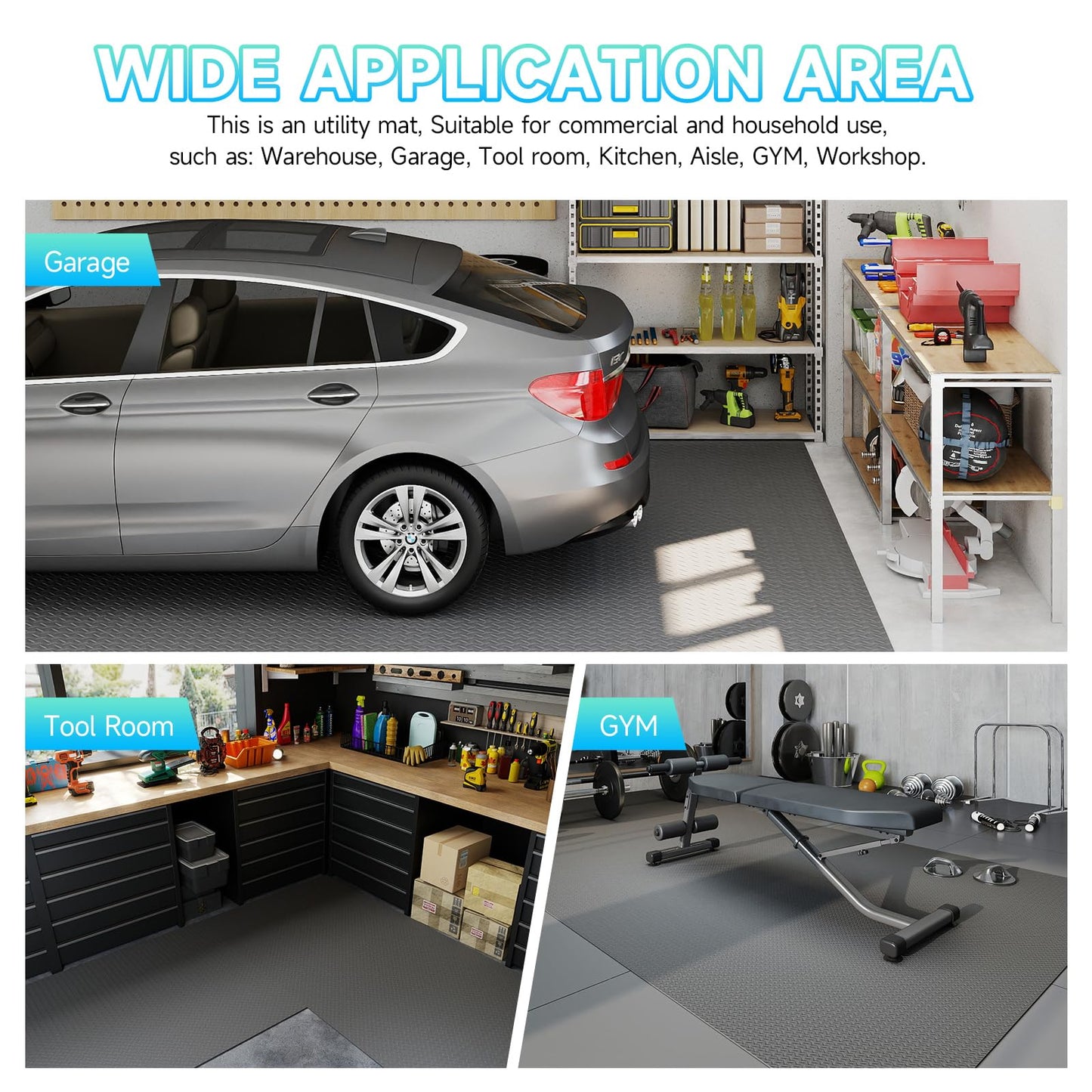Best brose 7.5 x 28 FT Garage Floor Mat, Thickened Diamond Plate PVC Garage Mats Flooring Roll for Under Car, Garage Car Parking Mats for Compact SUVS, Sports Car,Silver