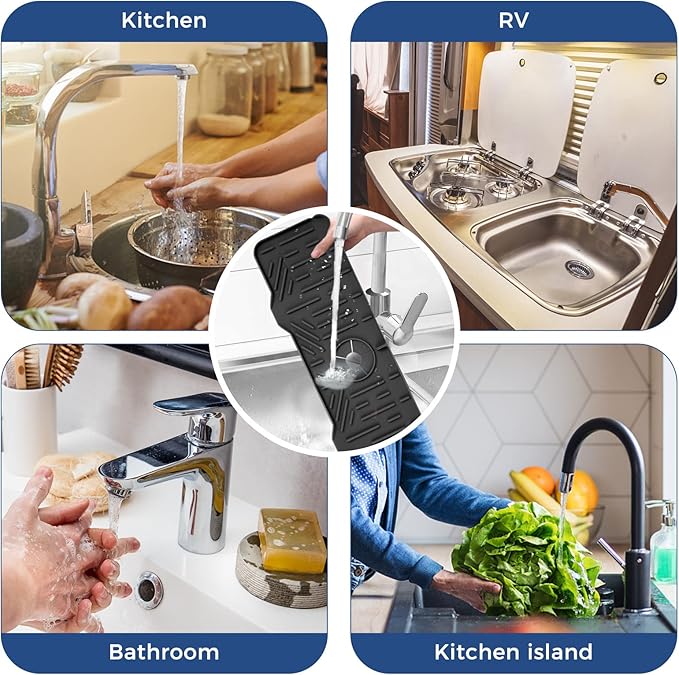 BFONS XL Silicone Faucet Handle Drip Catcher Tray, 18.1in x 5.7in x 0.79in