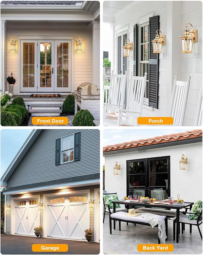 VIANIS Outdoor Wall Lights, Motion Sensor Exterior Light Fixtures Wall Mount, Waterproof Modern Gold Outside Front Porch Light, Anti-Rust Aluminum Outdoor Wall Sconce for House Garage 2 Pack