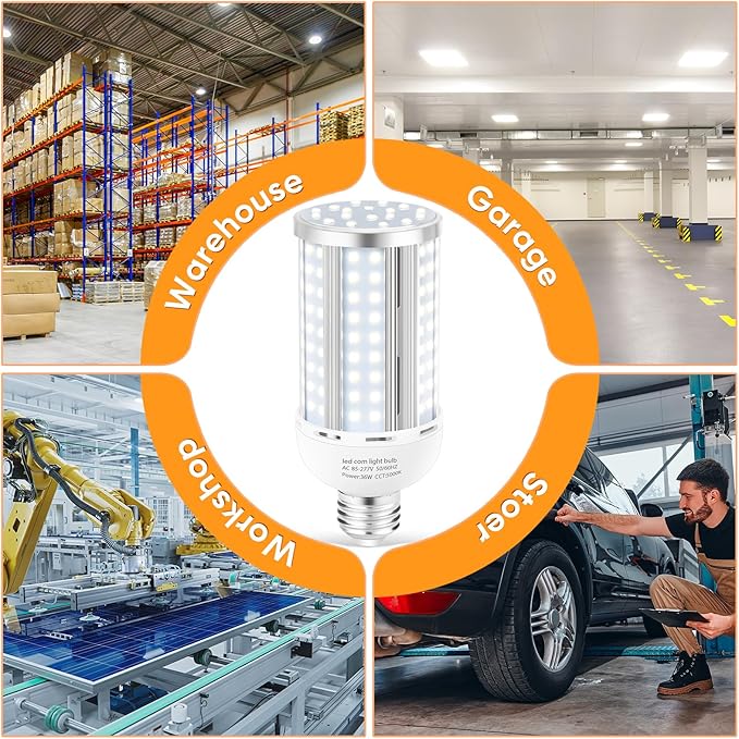 2 Pack 36W Corn LED Light Bulb Fanless,(320 Watt Equivalent) E26/E39 Medium/Large Mogul Base LED Cob Lamp 5000K Daylight 5,400LM for Outdoor Indoor Garage Warehouse Factory Workshop Street Backyard