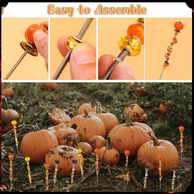 Hysagtek Halloween Fall Decorative Garden Stakes, Set of 6 Fall Metal Yard Stakes with Pumpkins, Happy Halloween Autumn Fall Outdoor Decorations