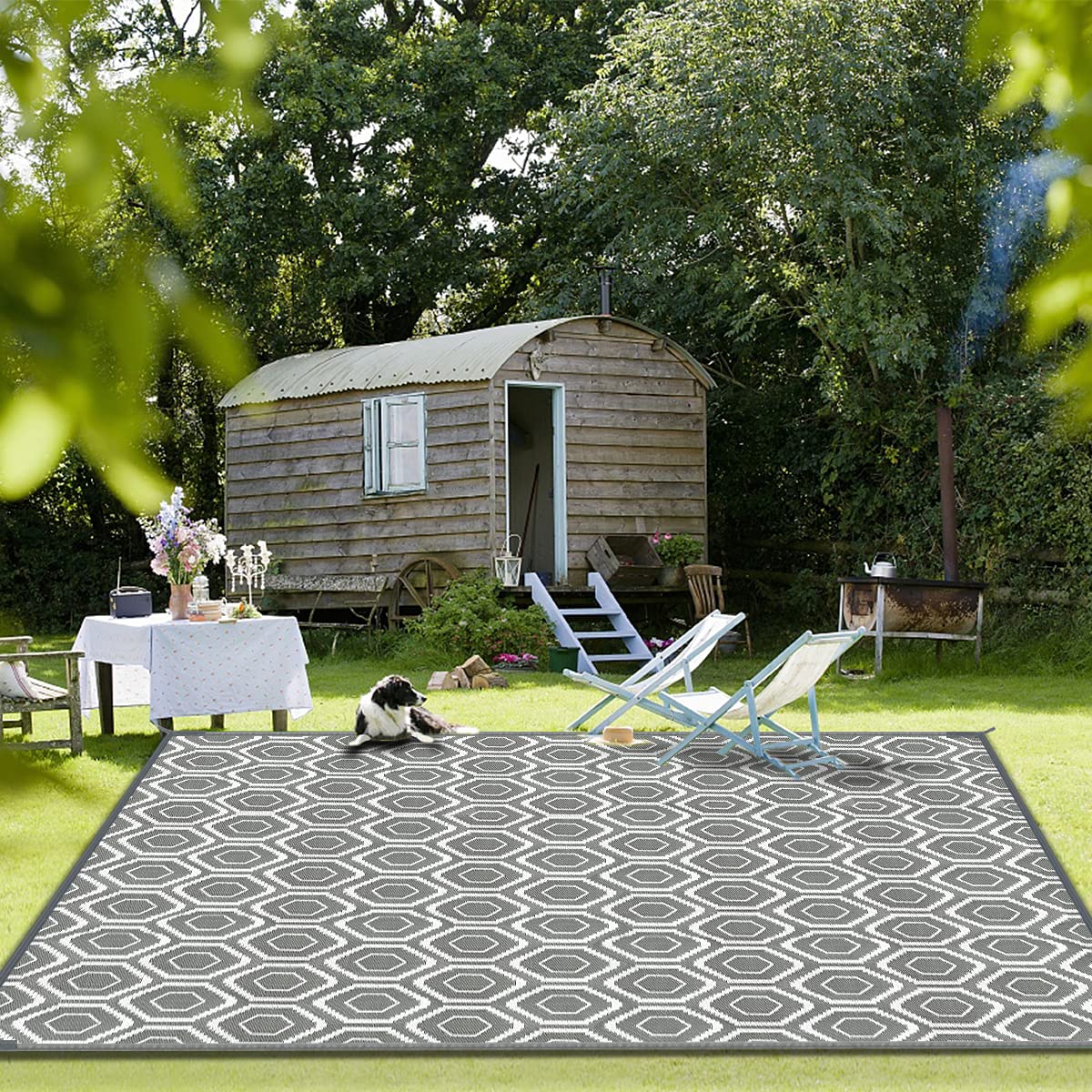 fifame Outdoor Camping Rugs, 9x12 Outdoor Rug Patios Clearance Plastic Straw Rug Weatherproof Reversible Mats, Large Floor Mat for Outdoors, RV, Patio, Backyard, Deck, Picnic, Beach, Trailer, Camping