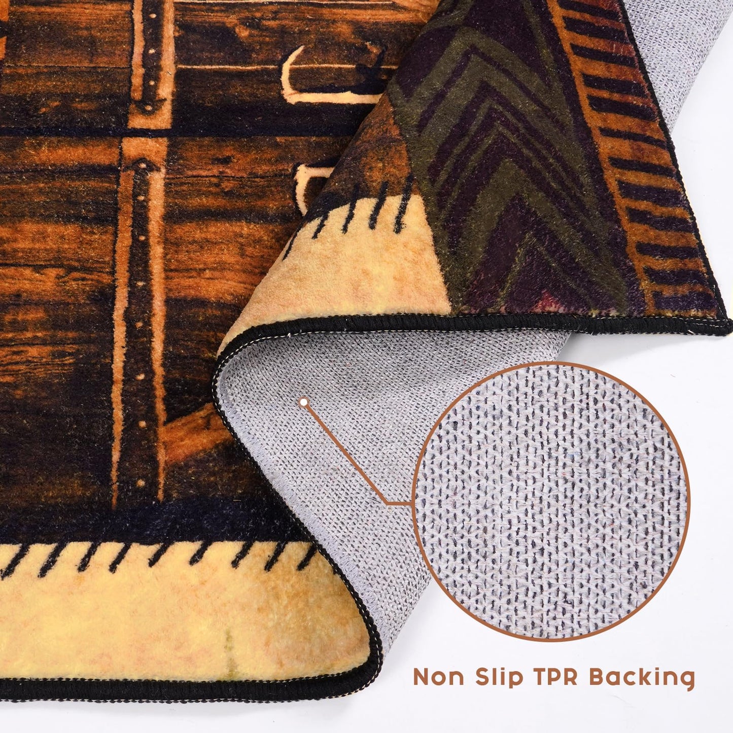 ASPMIZ 2x7 Rustic Runner Rug Non-Slip Washable — Buffalo Plaid Log Cabin Bear Deer Fox Design, Soft Faux Wool Hallway Carpet Runner for Entryway Kitchen, Brown