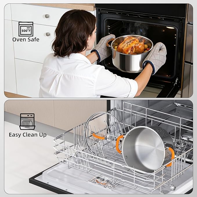 Ciwete Stainless Steel Stock Pot, 11 Quart Soup Pot with Lid, Heavy-Duty Thick Bottom Induction Cooking Pot for Pasta, Stew & Simmering, Fast Heating, Compatible with All Cooktops, Dishwasher Safe