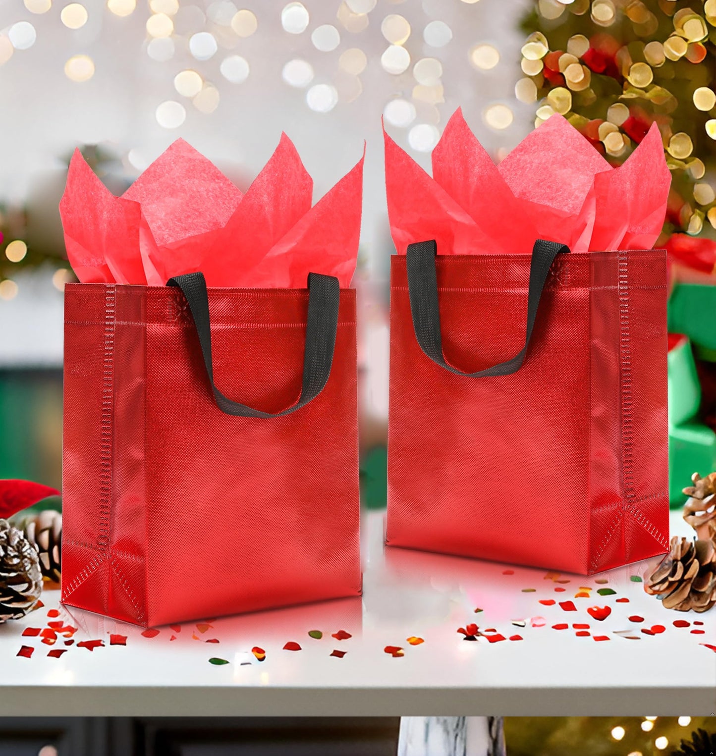 KeerxunBag 12pcs Reusable Gift Bags(Includes Tissue Paper) Gift bag with handle Birthdays Parties Holidays Weddings Medium 10x4x8in red Gift Bags