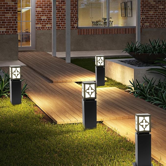 Landscape Path Lights 24" IP65 Waterproof Bollard Lights, Heavy Duty Steel Stable Widened Base E27 Lamp Holder, Modern Outdoor Path Lights Bollard for Lawn, Patio, Courtyard, Driveway, Cross 1pack