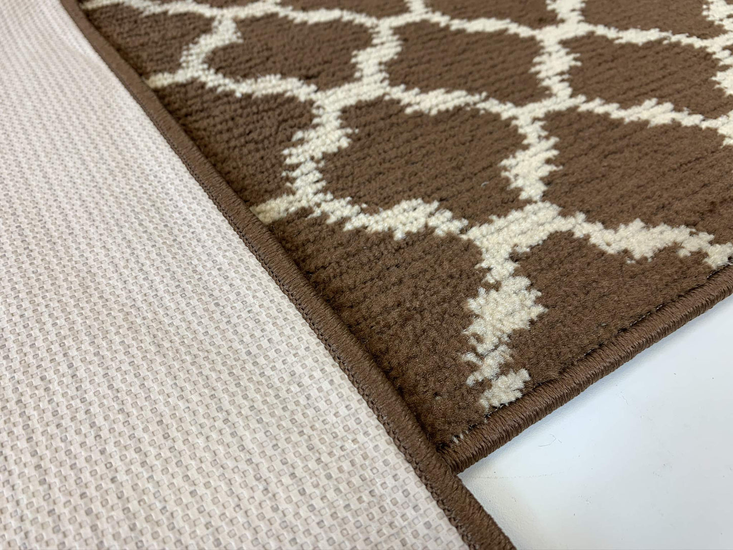 Custom Size Cut to Length Moroccan Trellis Design Runner Rug Mat For Wide Long Hallways with Non-Slip Rubber Backing, Better Traction for Pets, Prevent Slippage, Trellis Brown, 31 inch X 7 feet