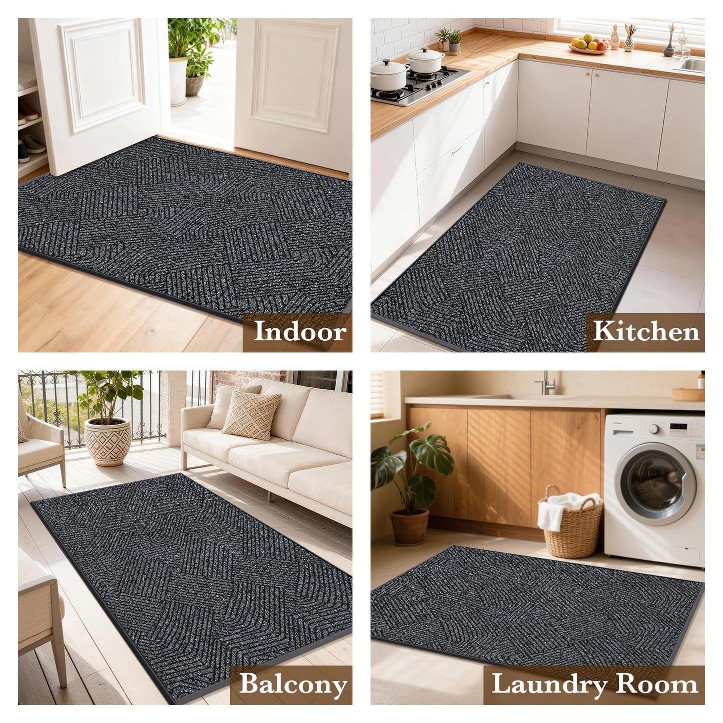 Naoloture Indoor Door Mat 30"x47" Large, Low-Profile Welcome Front Door Mat Indoor Entrance, Non Slip Rubber Backing Inside Doormat Washable Entryway Mat Dirt Trapper & Absorbent, Dark-Grey/Black